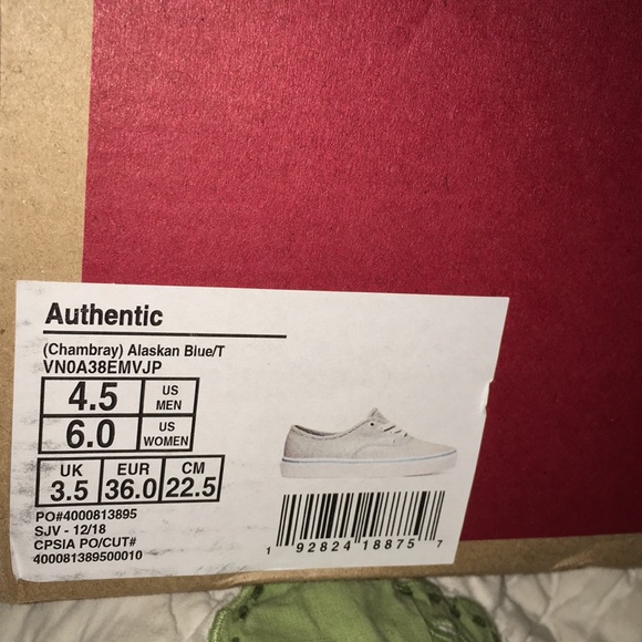 Vans Authentic Chambray Alaskan Blue Sneakers NWT Size 6 - Picture 3 of 3